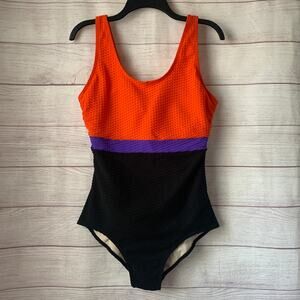Aquamore Color Block Waffle Textured One Piece Swimsuit Scoop Neck Size 10